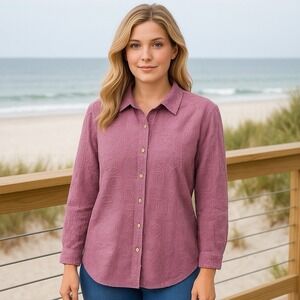 Vintage Sea Breeze of California Boho Lagenlook Coastal Embroidered Button up XL